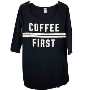 4/$20 Victoria's Secret Pink "Coffee First" Black and Silver Sleep Shirt Size XS
